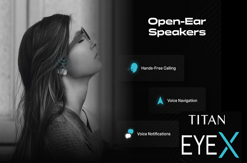 Titan EyeX Smart Glasses with true wireless stereo open-ear speakers