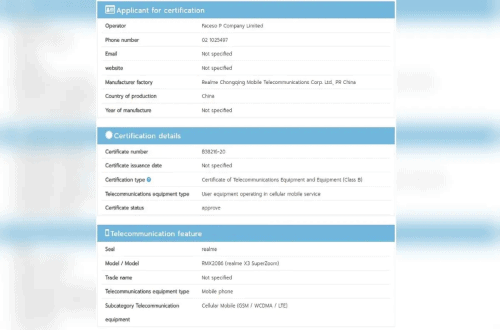 Realme X3 SuperZoom Spotted in Thailand NBTC certification