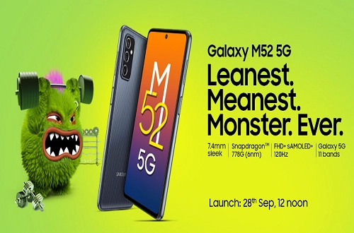 Samsung Galaxy M52 5G with a side-mounted fingerprint sensor